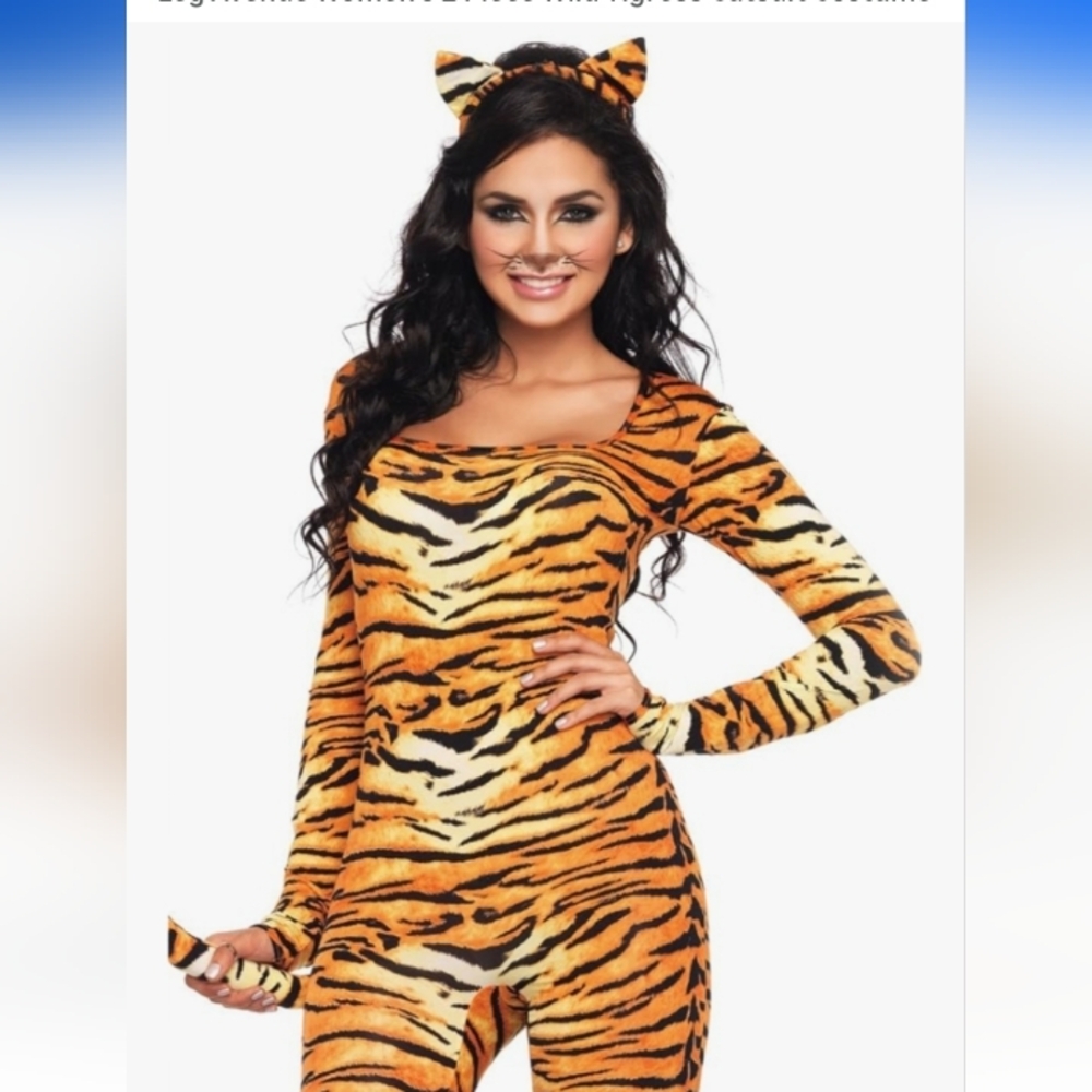 Spirit Hallowee Tiger Catsuit Costume, New, With Ears and Tail